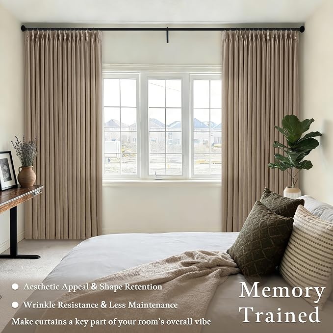 Latte Pinch Pleated Linen Light Filtering Memory Shaped Curtains 50Wx86L | Flax - Image 7