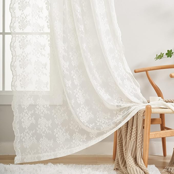 YJ YANJUN Vintage Lace Curtains 63 Inches Length- Elegant Victorian Floral - Image 3