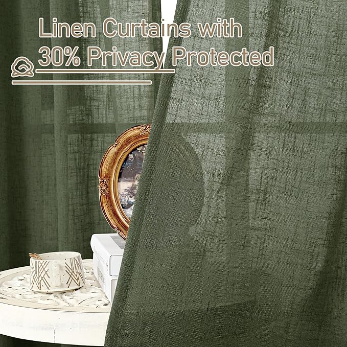 Olive Green Linen Sheer Curtains 78 inch - Image 5