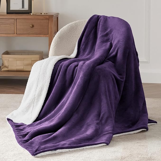 Bedsure GentleSoft Sherpa Fleece Throw Blanket for Couch - Thick and Warm Throw for Girls and Women, Soft Fuzzy Plush Blanket for Winter, Purple, 50x60 Inches