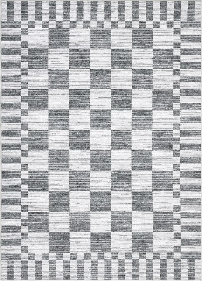 GarveeHome 8x10 Area Rugs Geometric Washable Modern Grey Checkered Rug | - Image 5