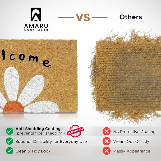 Coir Welcome Mat, Welcome Daisy, 17 x 29 in | 100% Natural Coir, Anti-Shedding - Image 3