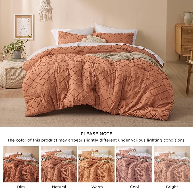 Bedsure California King Comforter Set - Pumpkin Comforter, Boho Tufted Shabby Chic Bedding for Kids, 3 Pieces Vintage Farmhouse Bed Set for All Seasons, Fluffy Soft Bedding with 2 Pillow Shams