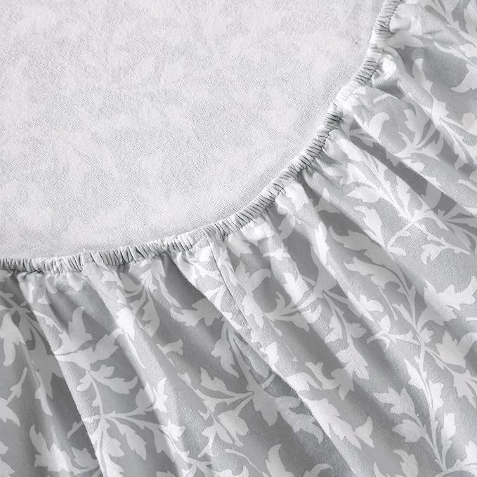 Laura Ashley - Flannel Sheets Twin Size, Anti-Pilling & Wrinkle Resistant Cotton, Touchably Soft for All-Season Comfort - Bed Sheets with Matching Pillowcase & Fitted Sheet (Crestwood Pastel Grey)
