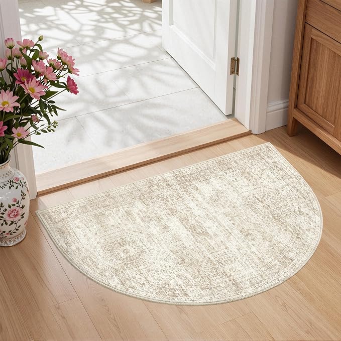 2x3 Half Circle Rug, Small Washable Entryway Rug, Front Door, Soft Welcome Mat by Restydon