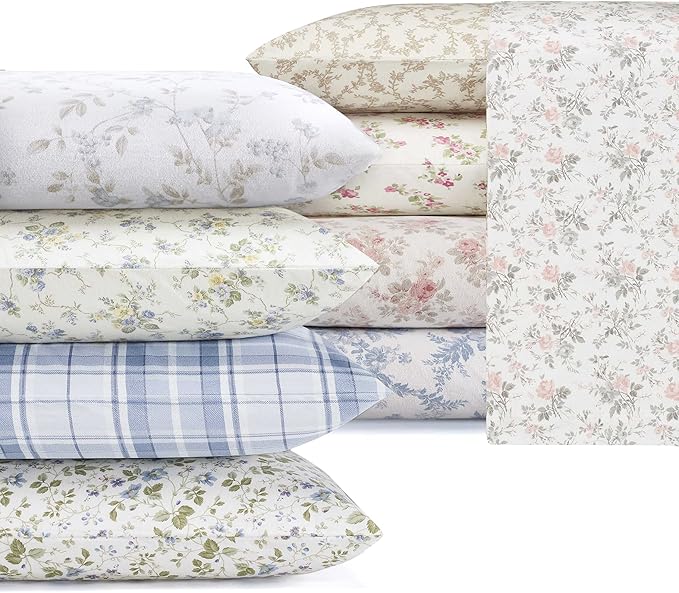 Laura Ashley - Flannel Sheets King Size, Anti-Pilling & Wrinkle Resistant Cotton, Touchably Soft for All-Season Comfort - Bed Sheets with Matching Pillowcases & Fitted Sheet (Lisalee Pink)
