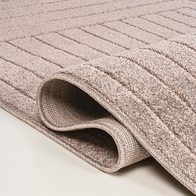 Eyely NCS101C-8 Odense High-Low Minimalist Angle Geometric Light Taupe 8 ft. x 10 ft. Indoor/Outdoor Area Rug, for Home, Backyard, Patio, Porch, Bedroom, Kitchen, Living Room