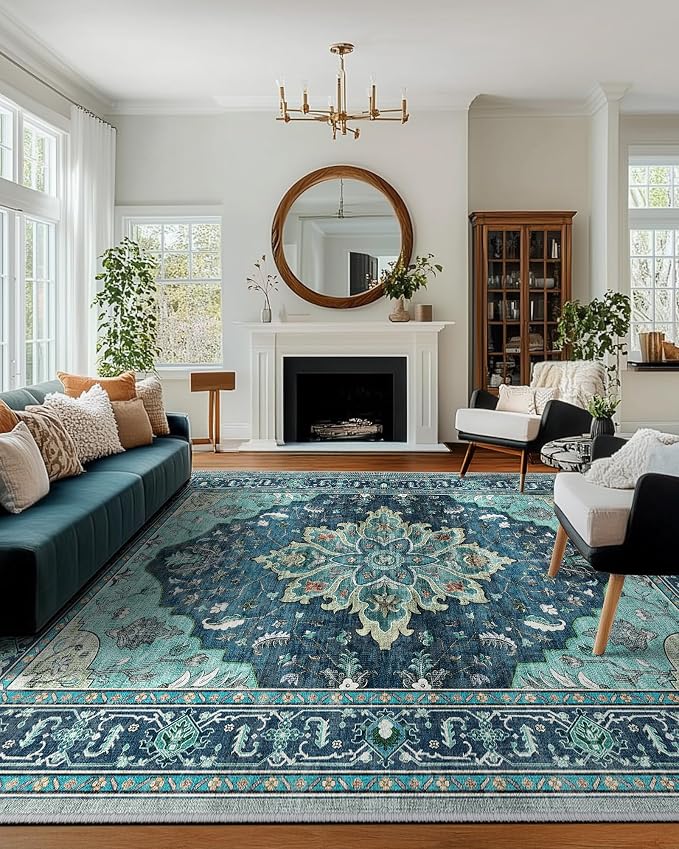 RELEANY Washable Area Rug, Large 10'x12', Teal | Non-Slip, Water Repellent - Image 3