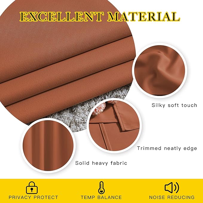 NICETOWN Burnt Orange Blackout Curtains 2 Panels Set, Grommet Top Room - Image 4
