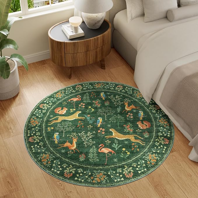 DUKINO 4ft Round Rug, Washable Animal Small Round Area Rug Non Slip, - Image 3