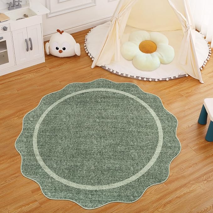 GarveeHome Scalloped Washable Non-Slip Round Rug 4 ft - Image 2