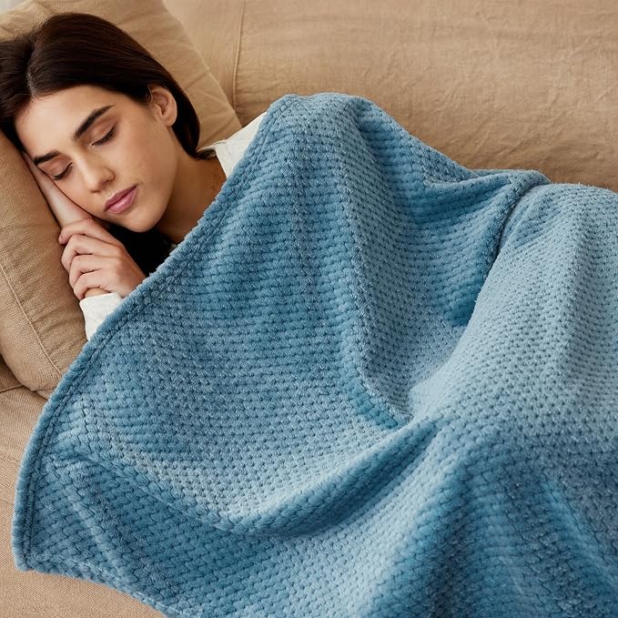 Exclusivo Mezcla Soft Waffle Fleece Bed Blanket Twin XL Size, Slate Blue | - Image 2