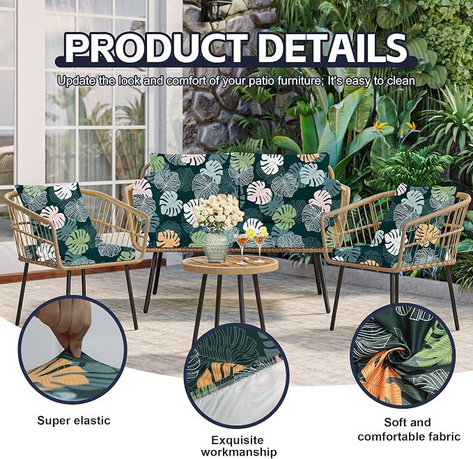 8Pcs Patio Cushion Covers, Outdoor Stretch Cushion Covers, Washable | Stretch - Image 3