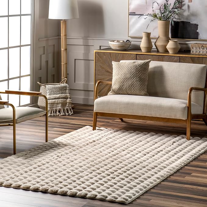 nuLOOM Jeni Beige Checkered Washable Area Rug - Image 2