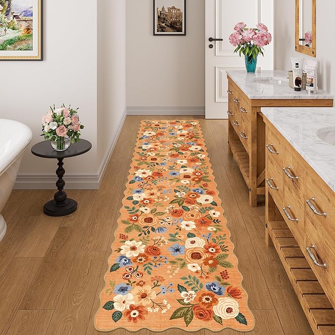 DUKINO 2x8 Washable Runner Rug, Floral Non Slip Kitchen Runner Rug, Soft Throw - Image 3