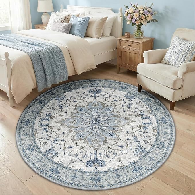 RELEANY Washable Area Rug, Round 5ft, Water Repellent, Pet Friendly, Vintage - Image 2