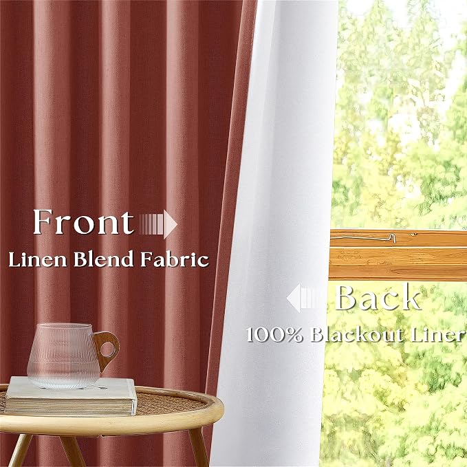 Firebrick Pinch Pleated Blackout Linen 45 Inch Curtains - Image 7