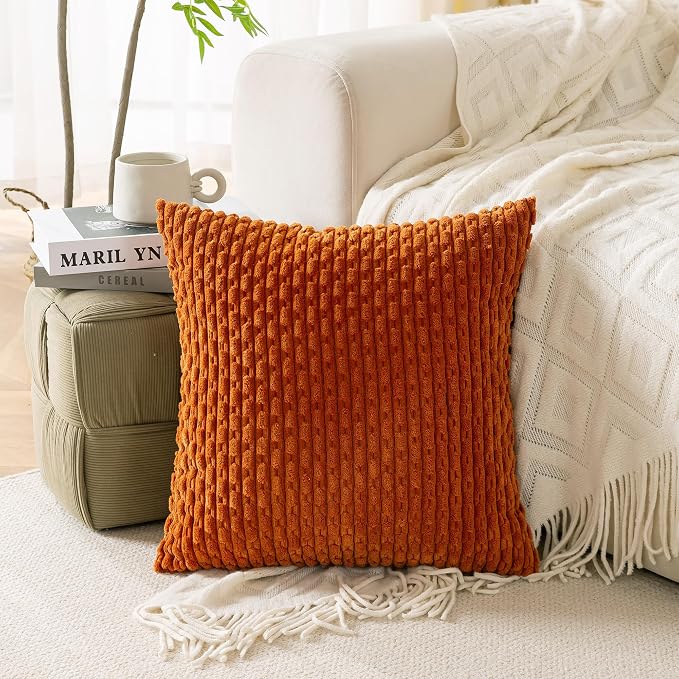 Set of 4 Burnt Orange Decorative Throw Pillow Covers 20x20 Inch Corduroy Pillow - Image 8