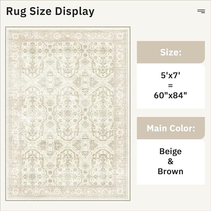 Soalmost 5x7 Area Rug Low Pile Washable Trendy Faded Style Rug, Foldable Stain - Image 5