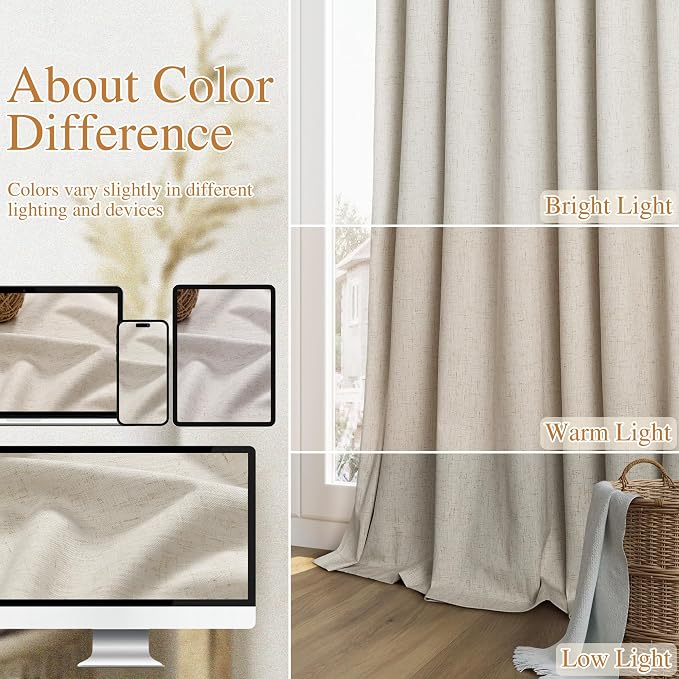 Extra Long 100% Blackout Linen Curtains - Image 7