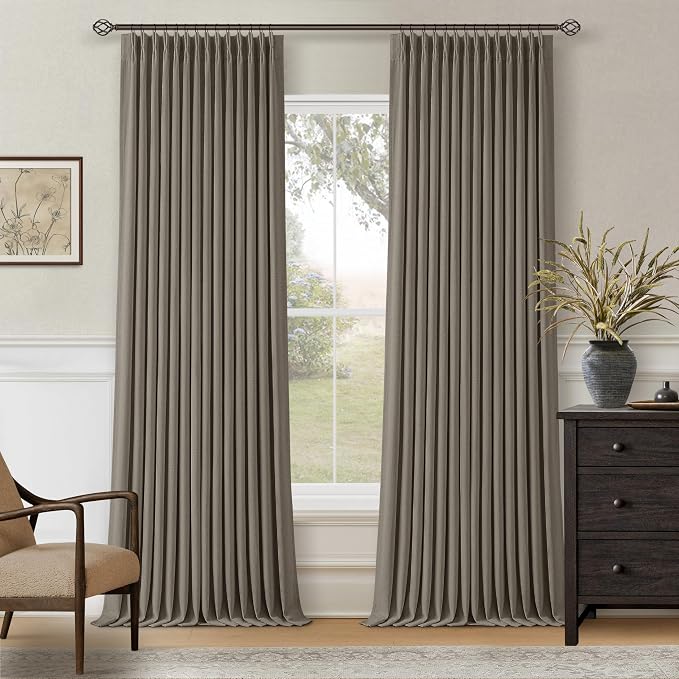 Dark Flax 100 Inch Blackout Pinch Pleated Curtains 2 Panel Set, Taupe | Thick - Image 7