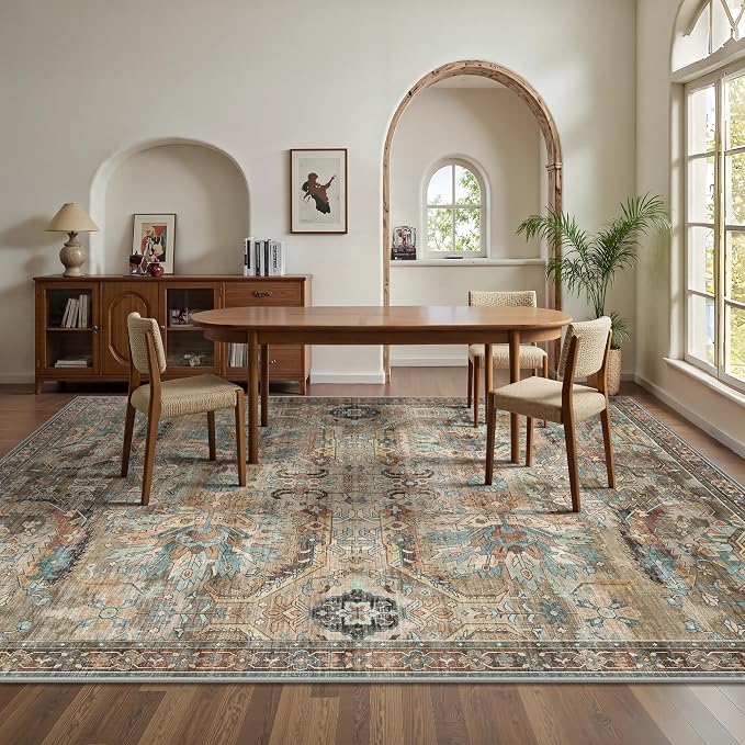 8x10 Area Rugs, Vintage Retro Soft Washable Rug, Non-Slip Low Pile Rugs - Image 4