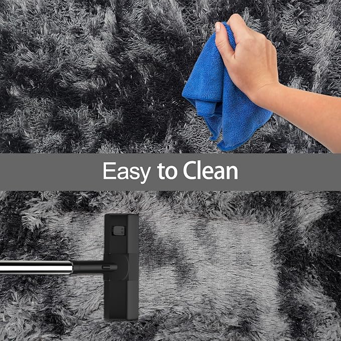 Black Grey Tie-Dyed Rug for Living Room 5x8 Fluffy Area Rug Mat Bedside Throw - Image 7