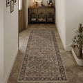 2x6 Brown Vintage Floral Washable Runner Rug by HUGEAR