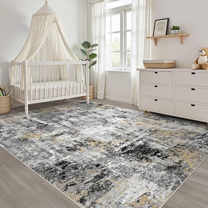 LOONGRUG Area Rug 5x7 Washable Neutral Modern Living Room Rugs Black Gold | - Image 7
