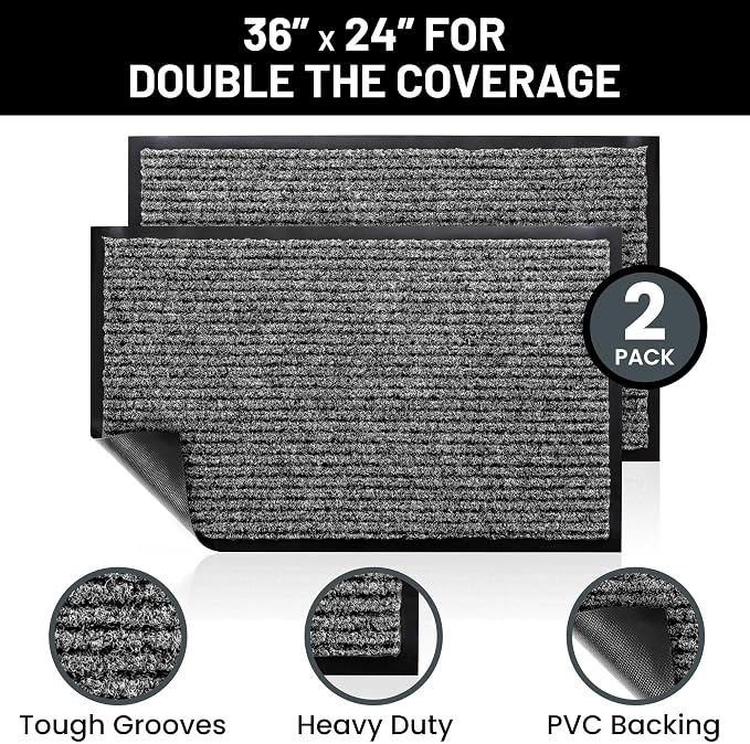 Front Door Mat, Indoor Outdoor Welcome Muddy Doormat, 36x24 Battleship Gray | - Image 2