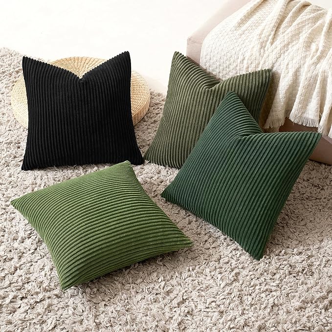 MIULEE Soft Corduroy Decorative Throw Pillow Covers Neutral Green 18x18 | Set - Image 5