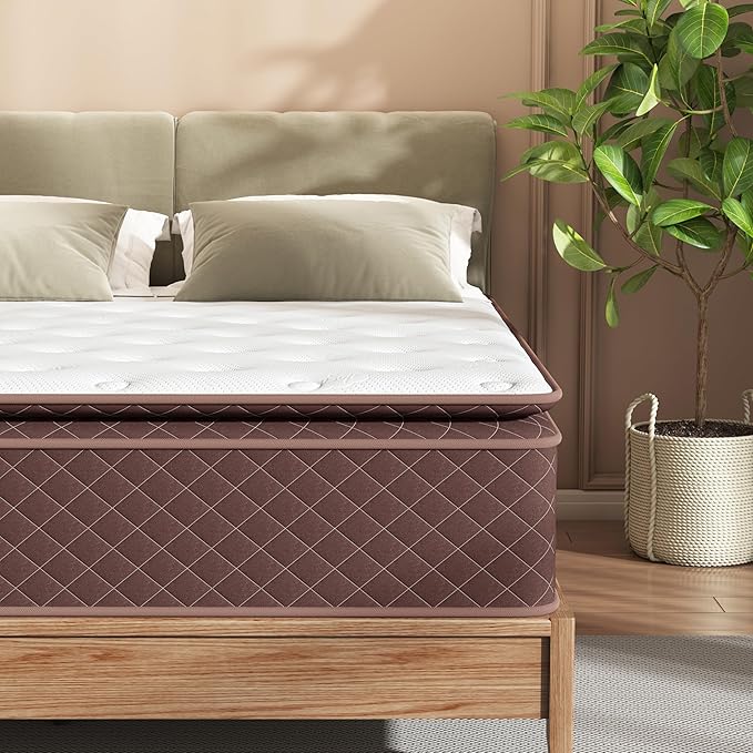 Swbvs Queen Mattress, 14 Inch Pillow Top Queen Size Mattress – Plush Comfort with Pocketed Coils & Pressure Relief – Ideal for Side Sleepers, Motion Isolation & Back Pain Relief,Firm
