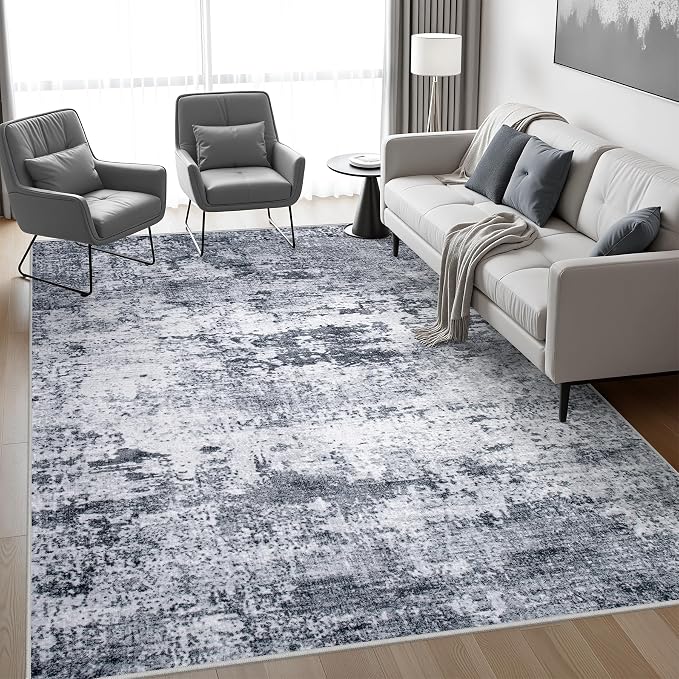 5x8 Area Rug Living Room: Modern Washable Indoor Soft Carpet Grey | - Image 9