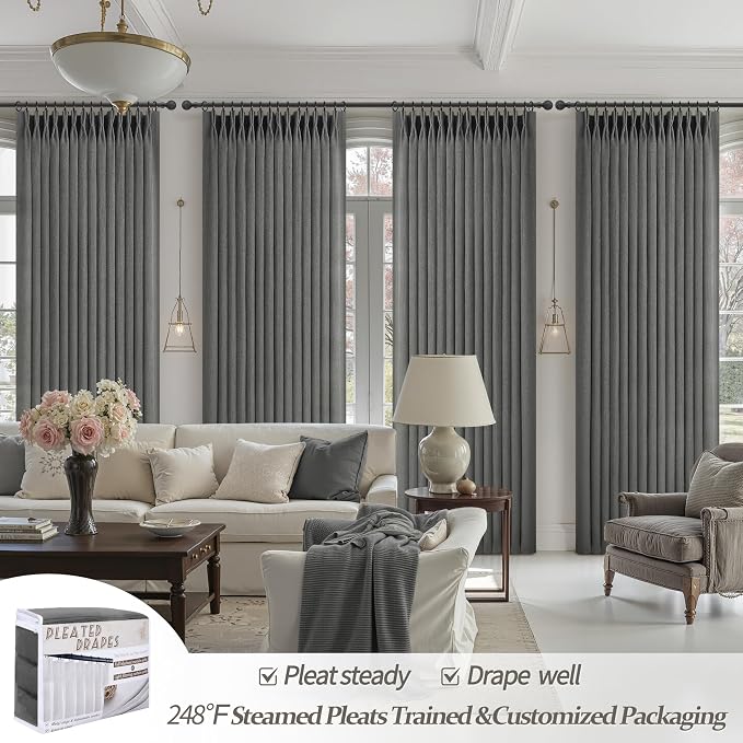 Dark Grey Pleat Semi Sheer Curtains 96 Inches Long - Image 5