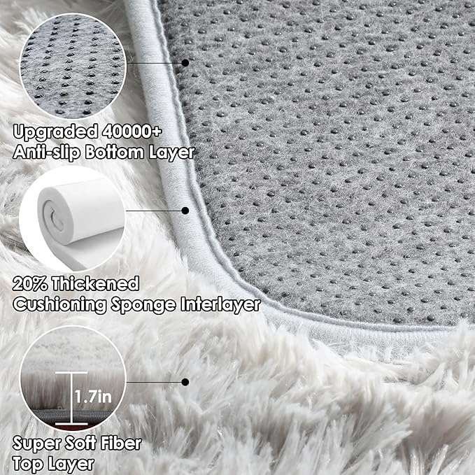 6x9 Area Rugs for Living Room, Large Tie-Dyed Light Grey Fluffy Shag Rug for - Image 3