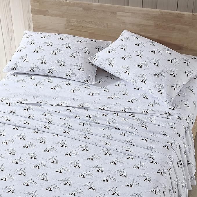 Eddie Bauer - King Sheets, Cotton Flannel Bedding Set, Brushed For Extra Softness, Cozy Home Decor (Dog Friends White, King)