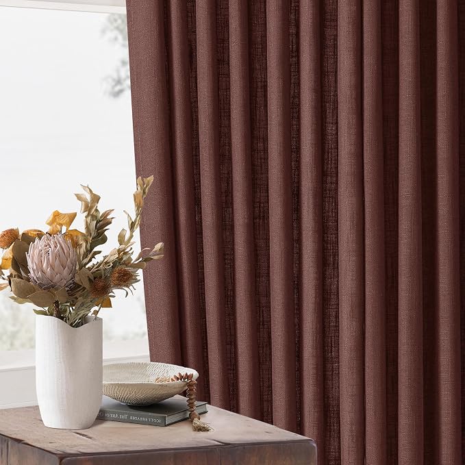 Chestnut Brown Pinch Pleated Linen Sheer Curtains 45 Inch Length 2 Panels | - Image 6