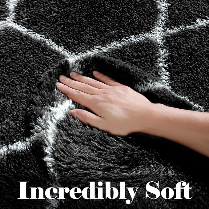 7x9 Area Rugs for Living Room Bedroom, Fluffy Black and White Geometric Rug | - Image 2