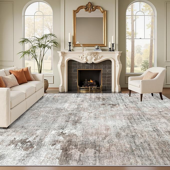 Soalmost 9x12 Area Rugs for Living Room Washable Rug Abstract Pink/Grey | - Image 2