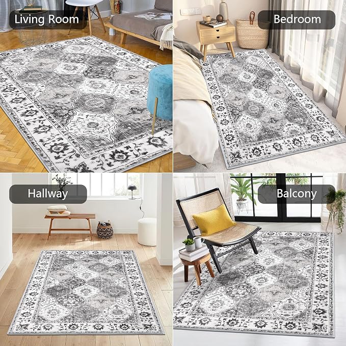 HEBE Area Rug for Entryway 3'x5', Washable Non Slip Boho Bedroom Rug | Soft - Image 4