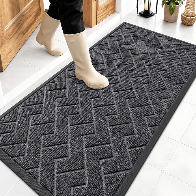 OLANLY Front Door Mat Outside 47x23, All-Season Absorbent Rubber Doormat | Grey by OLANLY