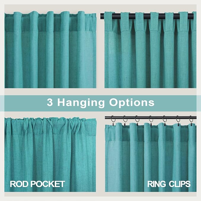 Pitalk Teal Linen Curtains 84 Inches Long 2 Panels Back Tab Rod Pocket Pleated - Image 5