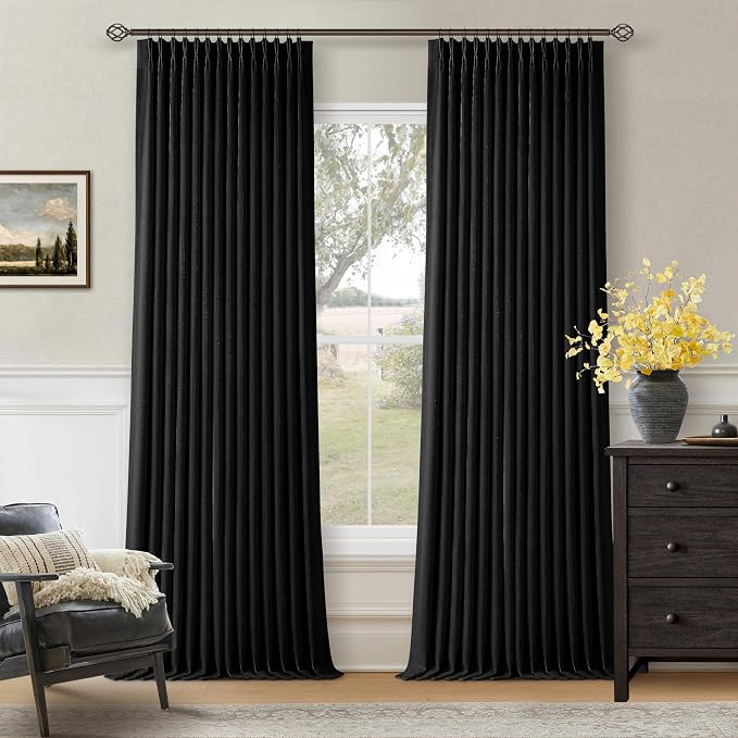 Black 96 Inch Pinch Pleated 100% Blackout Curtains by Twodrapes
