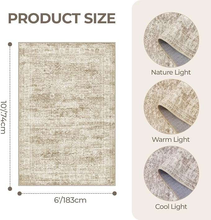 6x9 Area Rugs for Living Room, Large Washable Rug, Dining Room, Low Pile - Image 2