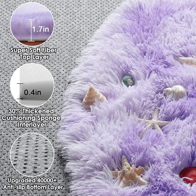 Tie-Dyed Purple Round Area Rug 4ft, Soft Bedroom Circle Rugs Floor Mats - Image 2