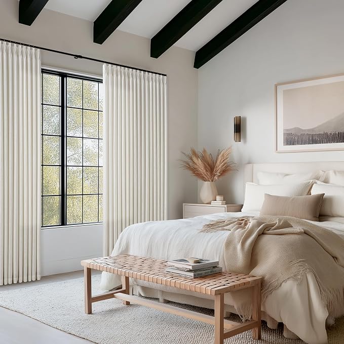 Pleated Linen Cream Light Filter Sheer Boho Curtains 112 Inches Length 50W | - Image 7