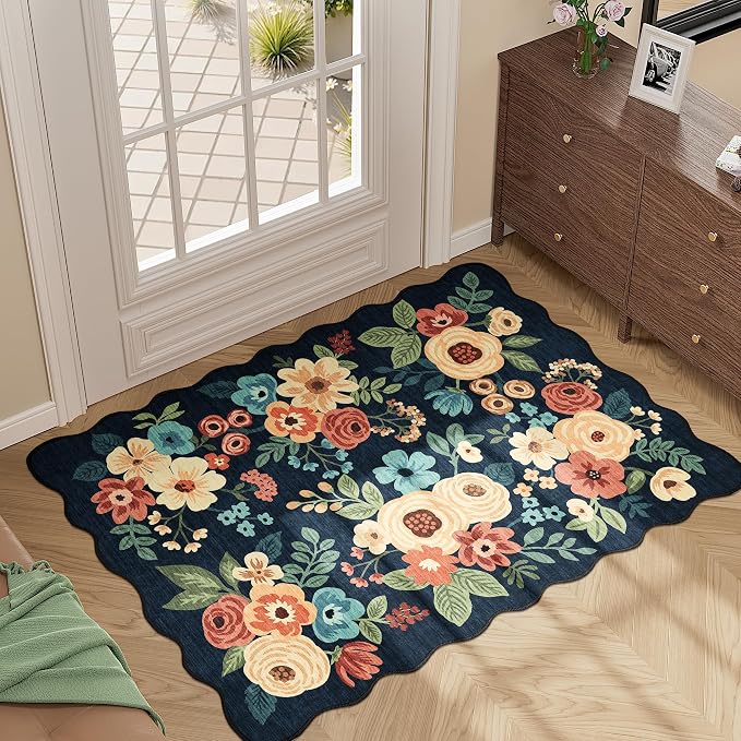 DUKINO 2x3 Rug for Entryway, Floral Door Mat Washable Rug, Low Pile, Soft Small - Image 3