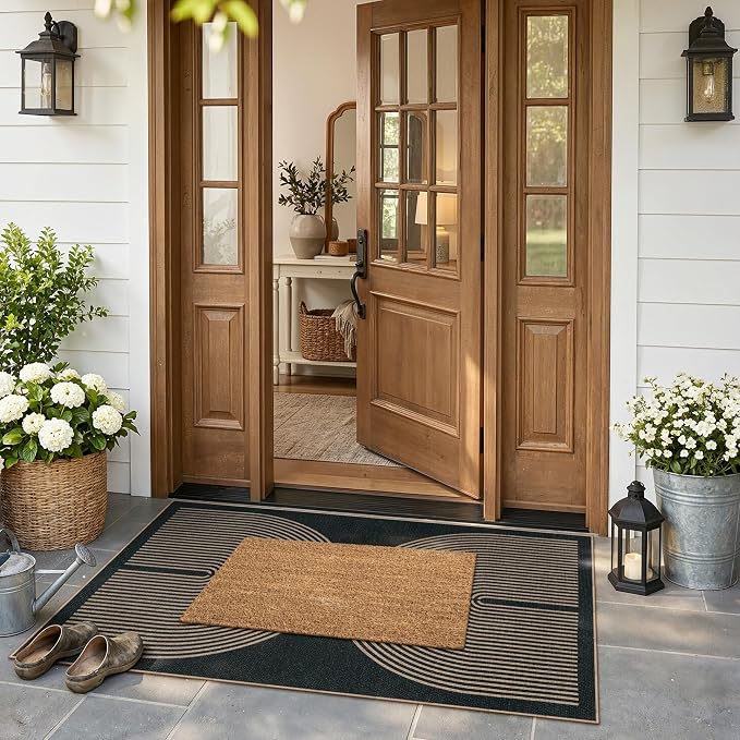 Lahome Modern Rainbow Easy Jute Outdoor Patio Rug, 3x5 Black Office Rug | - Image 2