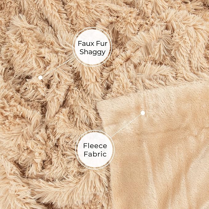 Tuddrom Decorative Extra Soft Faux Fur Throw Blanket 50"x60",Solid Reversible Fuzzy Lightweight Long Hair Shaggy Blanket,Fluffy Cozy Plush Fleece Comfy Microfiber Blanket for Couch Sofa Bed,Apricot