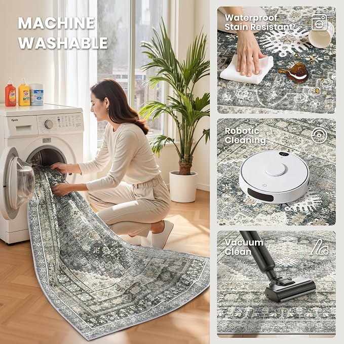 6x9 Area Rugs for Living Room, Large Washable Rug, Wheat | Rugs for Bedroom - Image 5